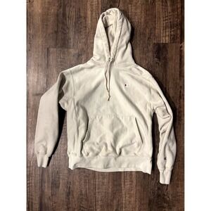 Champion Hoodie Mens Medium Beige Fleece Lined Logo Outdoor Kangaroo Pockets